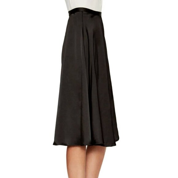 Jill Stuart Skirt 8 Black Satin ALine Flare Knee Length Cocktail Elegant Viscose - Picture 4 of 7